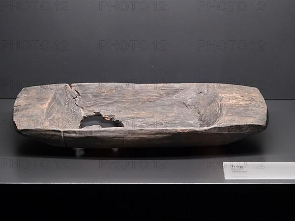 Wooden trough from 882 AD on display in the Viking Museum at the Haithabu excavation site