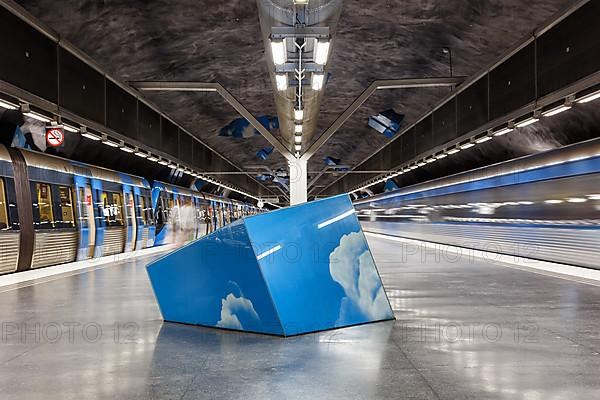 Artfully designed metro tunnelbana underground station stop Solna Strand in Stockholm