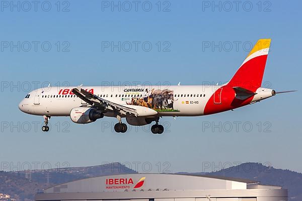 An Iberia Airbus A321 with registration EC-IXD in Cantabria special livery at Barcelona Airport