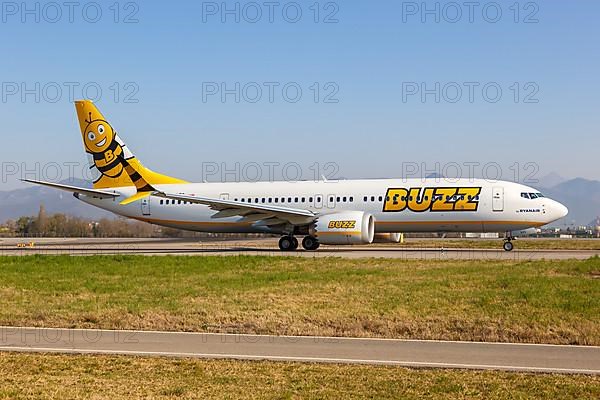 A Buzz Boeing 737-8-200 MAX aircraft with registration SP-RZC at Bergamo Orio Al Serio Airport