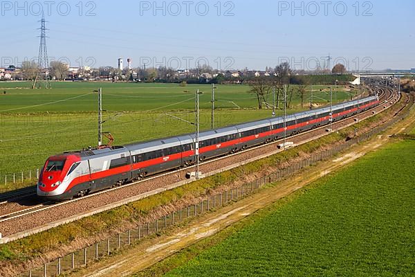 Frecciarossa FS ETR 500 high-speed train of Trenitalia on the Milan