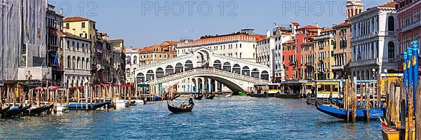 Rialto Bridge Rialto Bridge over Canal Grand with Gondola Vacation Travel City Panorama in Venice