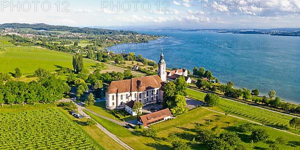 Cistercian Monastery at Lake Constance Baroque Pilgrimage Church Panorama Aerial View in Birnau