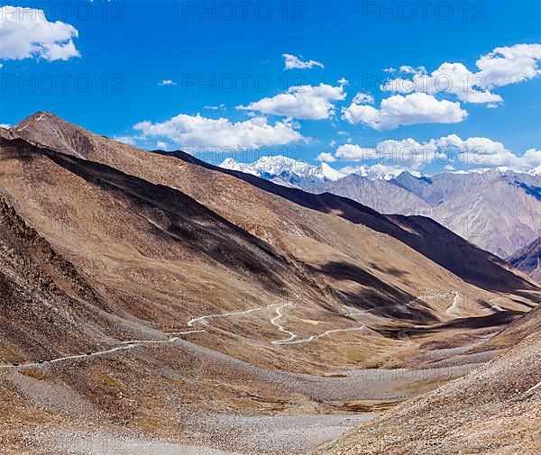 Himalayan valley landscape with road near Kunzum La pass