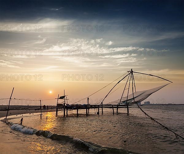 Kochi chinese fishnets on sunset. Fort Kochin