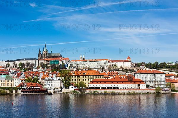 View of Charles bridge over Vltava river and Gradchany