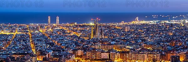 Skyline city overview with Sagrada Familia church panorama in Barcelona