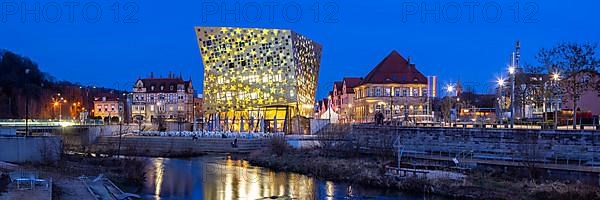 Forum and River Rems at Night Holiday Travel Panorama in Schwaebisch Gmuend