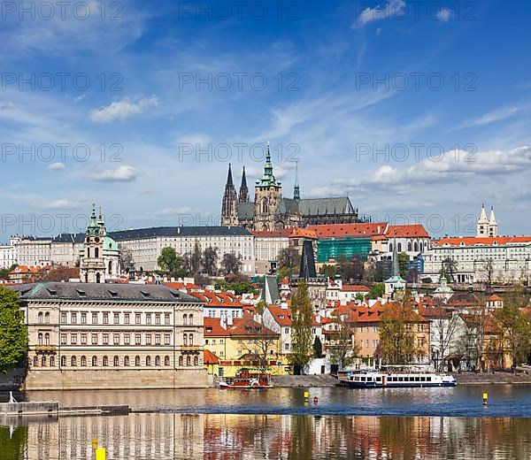 View of Charles bridge over Vltava river and Gradchany