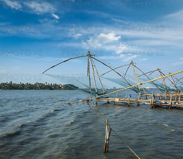 Kochi chinese fishnets on sunset. Fort Kochin