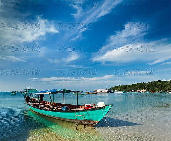 Boats on beash in sea at Sihanoukville