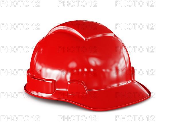 Red hard hat of construction worker isolated on white