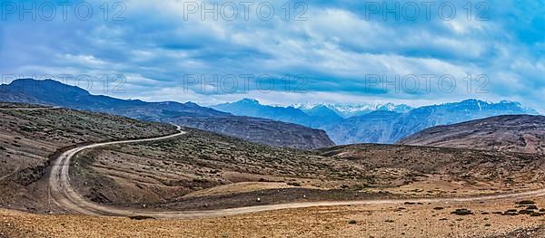 Panorama of road in Himalayas. Spiti Valley