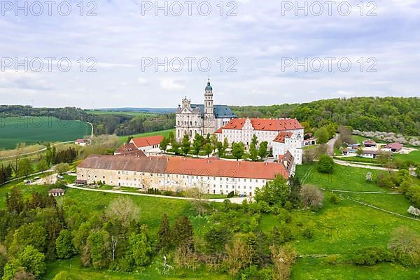 Abbey baroque church aerial view in Neresheim