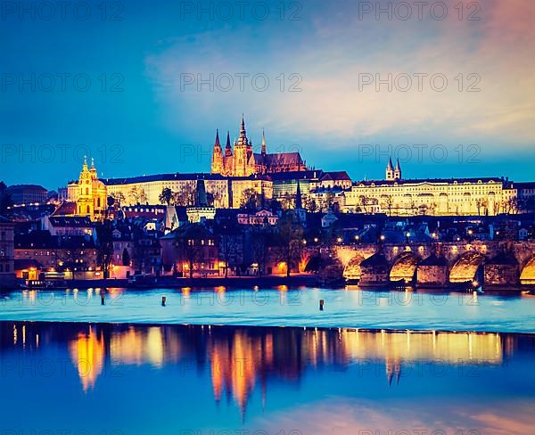 Vintage retro hipster style travel image of travel Prague Europe concept background