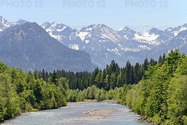 View over the Iller to the Allgaeu mountains