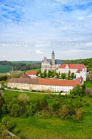 Abbey baroque church aerial view in Neresheim