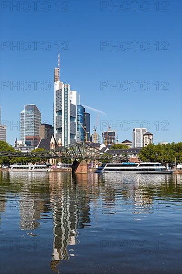 Skyline with River Main Eiserner Steg Bridge Travel in Frankfurt