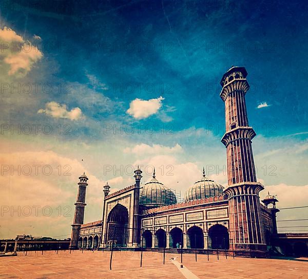 Vintage retro hipster style travel image of Jama Masjid