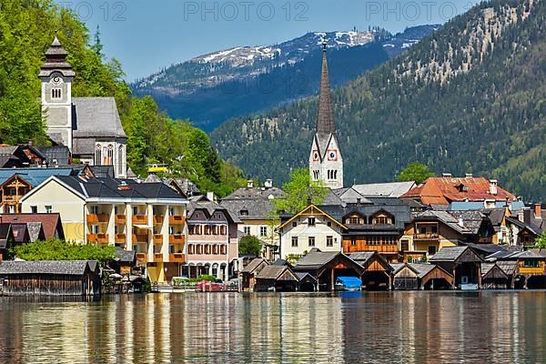 Austrian tourist destination Hallstatt village on Hallstatter See in Austrian alps. Salzkammergut region