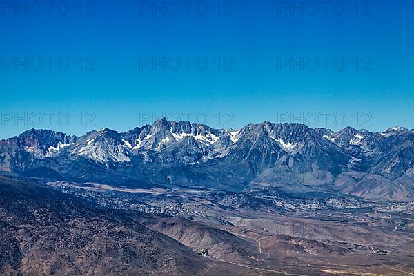 View from above of Sierra Nevada mountain range and valleys