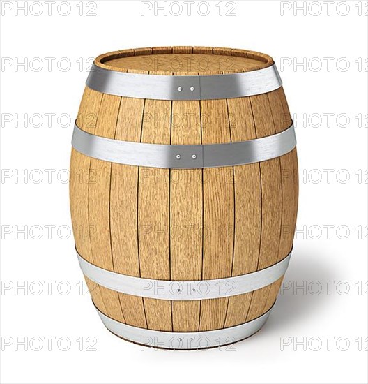 Wooden oak brandy wine beer barrel isolated on white background