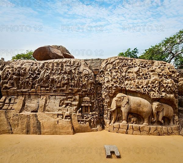 Descent of the Ganges and Arjuna's Penance ancient stone sculpture