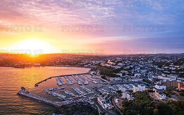 Sunset over Torquay Marina from a drone