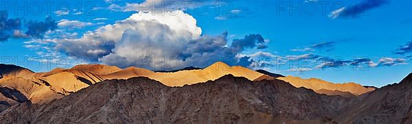 Panorama of Himalayas mountains on sunset. Ladakh