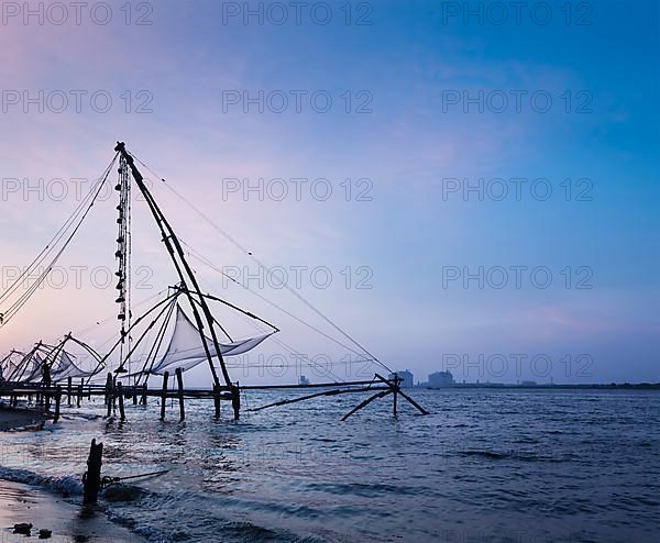 Kochi chinese fishnets on sunset. Fort Kochin