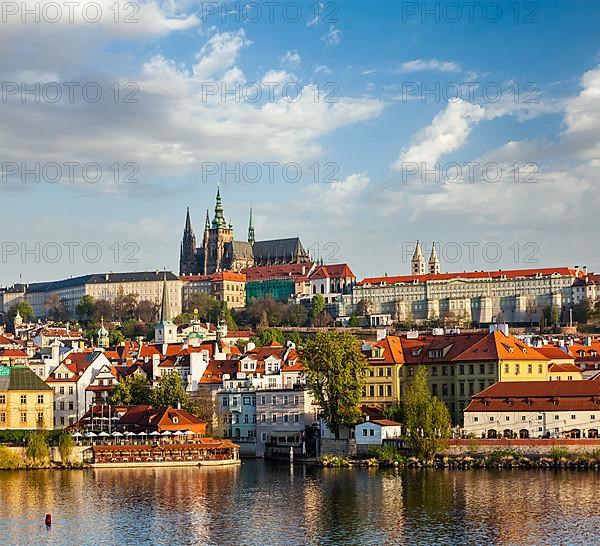 View of Mala Strana and Prague castle over Vltava river. Prague