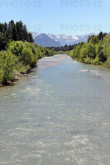 View over the Iller to the Allgaeu mountains