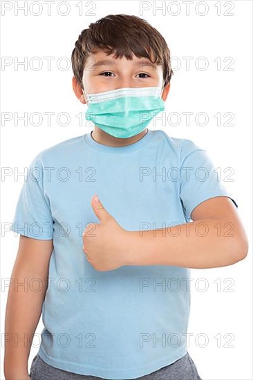 Child Boy with Mask against Corona Virus Corona Virus Showing Thumbs Up Isolated Released in Stuttgart