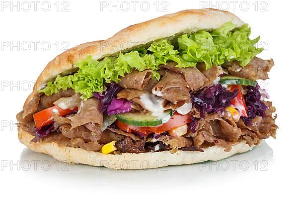 Doener Kebab Doner Kebap fast food in a flatbread cut out against a white background in Stuttgart