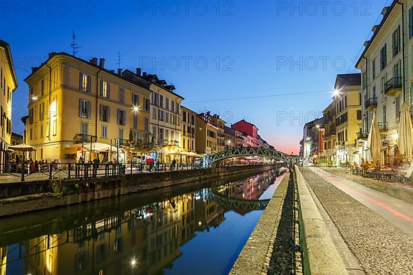 Navigli Milano restaurant and bar quarter holiday travel city blue hour in Milan