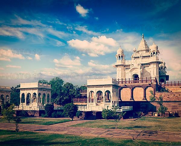 Vintage retro hipster style travel image of Jaswanth Thada mausoleum