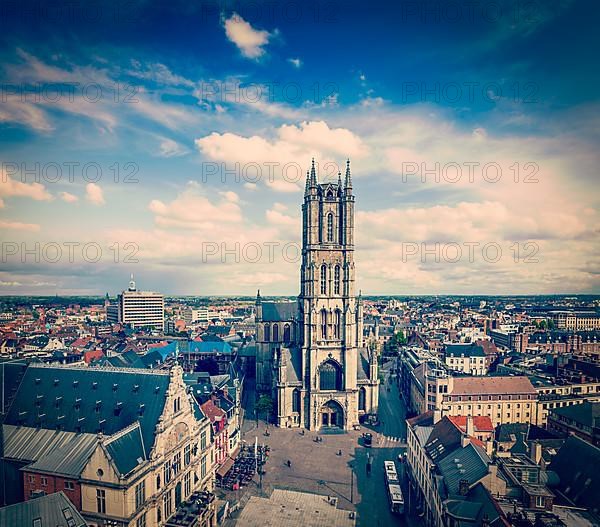 Vintage retro hipster style travel image of Saint Bavo Cathedral