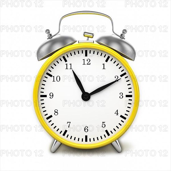 Yellow retro styled classic alarm clock isolated on white