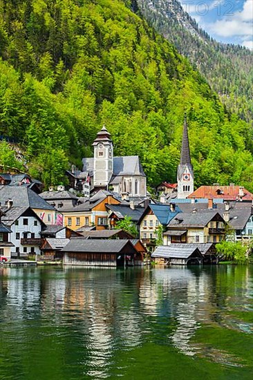 Austrian tourist destination Hallstatt village on Hallstatter See in Austrian alps. Salzkammergut region