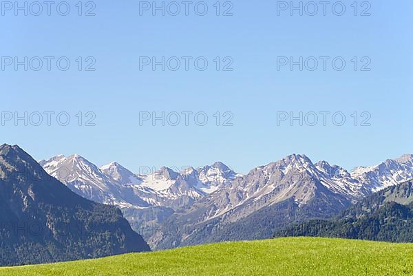 View of the mountain panorama of the Allgaeu Alps