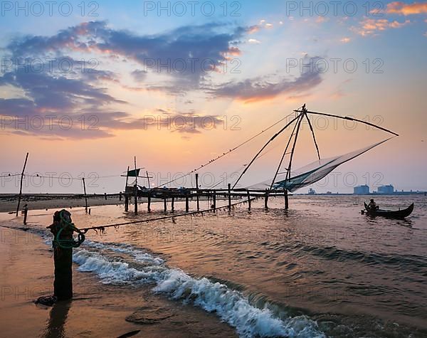 Kochi chinese fishnets on sunset. Fort Kochin