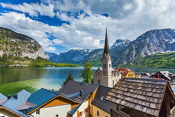 Austrian tourist destination Hallstatt village on Hallstatter See in Austrian alps. Salzkammergut region