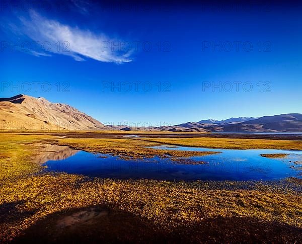 Vintage retro effect filtered hipster style travel image of Tso Moriri lake in Himalayas