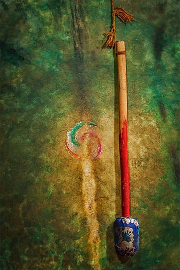 Beater and large tibetan drum in Hemis gompa