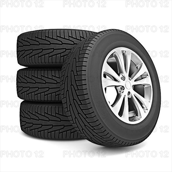 Set of car winter tires isolated on white background