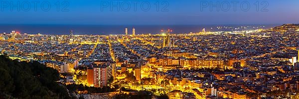 Skyline city overview with Sagrada Familia church panorama in Barcelona