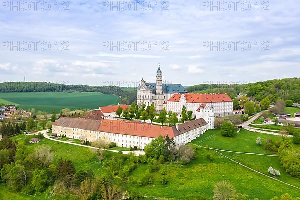 Abbey baroque church aerial view in Neresheim