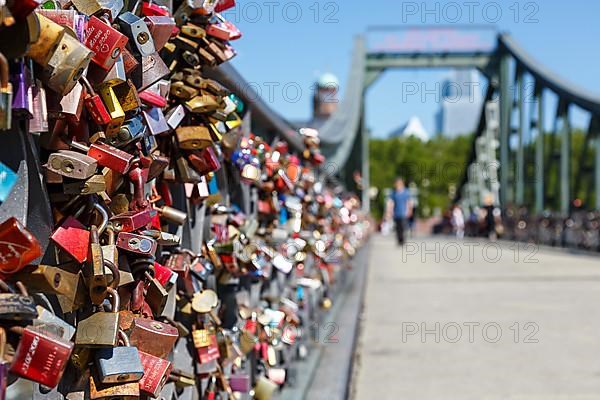 Love locks at the Eiserner Steg bridge love in Frankfurt