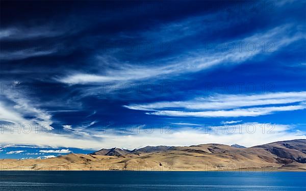 Himalayan lake Tso Moriri lake in Himalayas