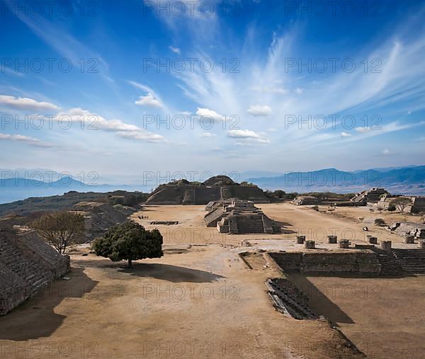 Ancient ruins on plateau Monte Alban in Mexico